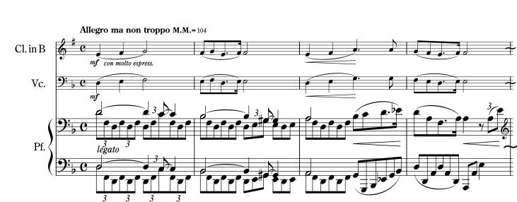 ツェムリンスキー：クラリネット、チェロとピアノのための三重奏曲 ニ短調 op.3　冒頭 